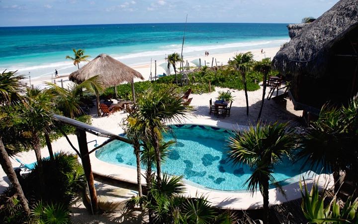 Luxury hotel with pool on Tulum Beach
