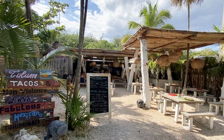 The entrance to Charly's Vegan Tacos in Tulum