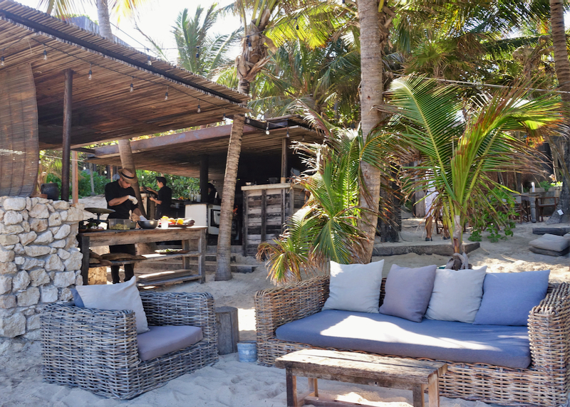 Lounge zone in the sand at 4 Fuegos Restaurant.
