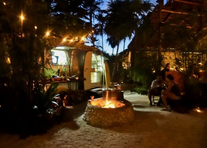 The fire pit and kitchen at Safari on the beach road in Tulum