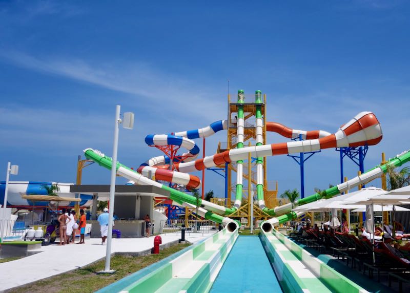 Cancun beach resort with water slides.