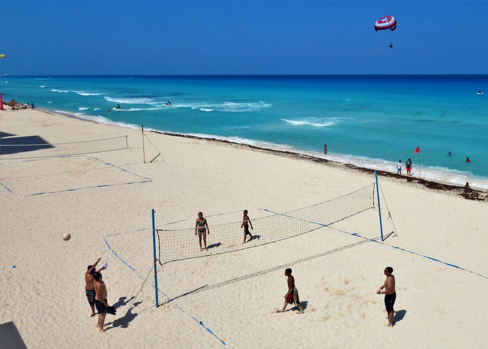 Beach activities at Cancun hotel.