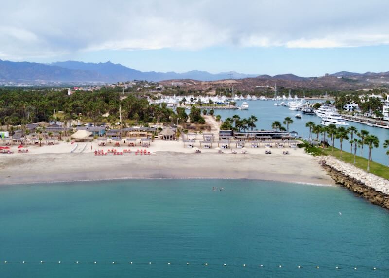 An areal view of a beach.